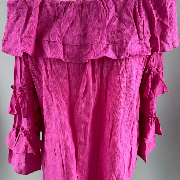 Entro ruffle pink new blouse top off shoulder girly tags cruise wedding birthday - Picture 2 of 3
